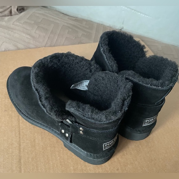 Portland Boot Company Alberta Buckle Short Moto Suede Wool Women’s Black Boots 8 - Picture 4 of 7